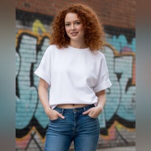 Anthropologie White Cropped Boxy Tee Size L